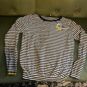 Blue and White Striped Sweater with Bird